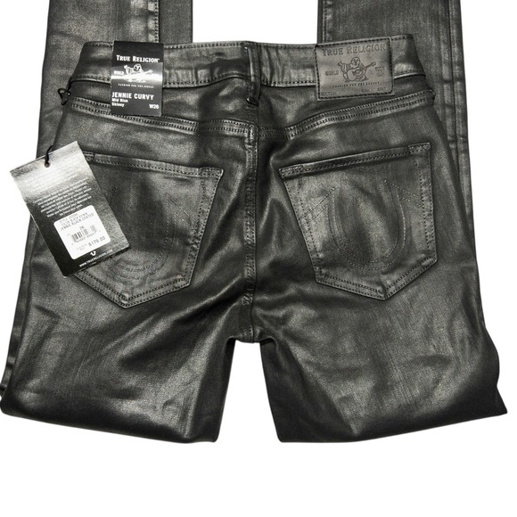 NWT True Religion Jennie Curvy Coated Leather Look Jeans Womens‎ 26 Skinny Denim - Picture 3 of 16